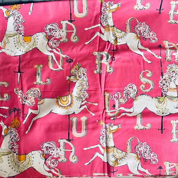 Dear Stella Pink & White Carousel House with Letters Cotton Fabric 2 yards - Picture 1 of 4